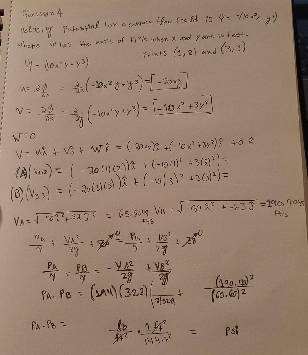 Solved The velocity potential for a certain inviscid flow | Chegg.com