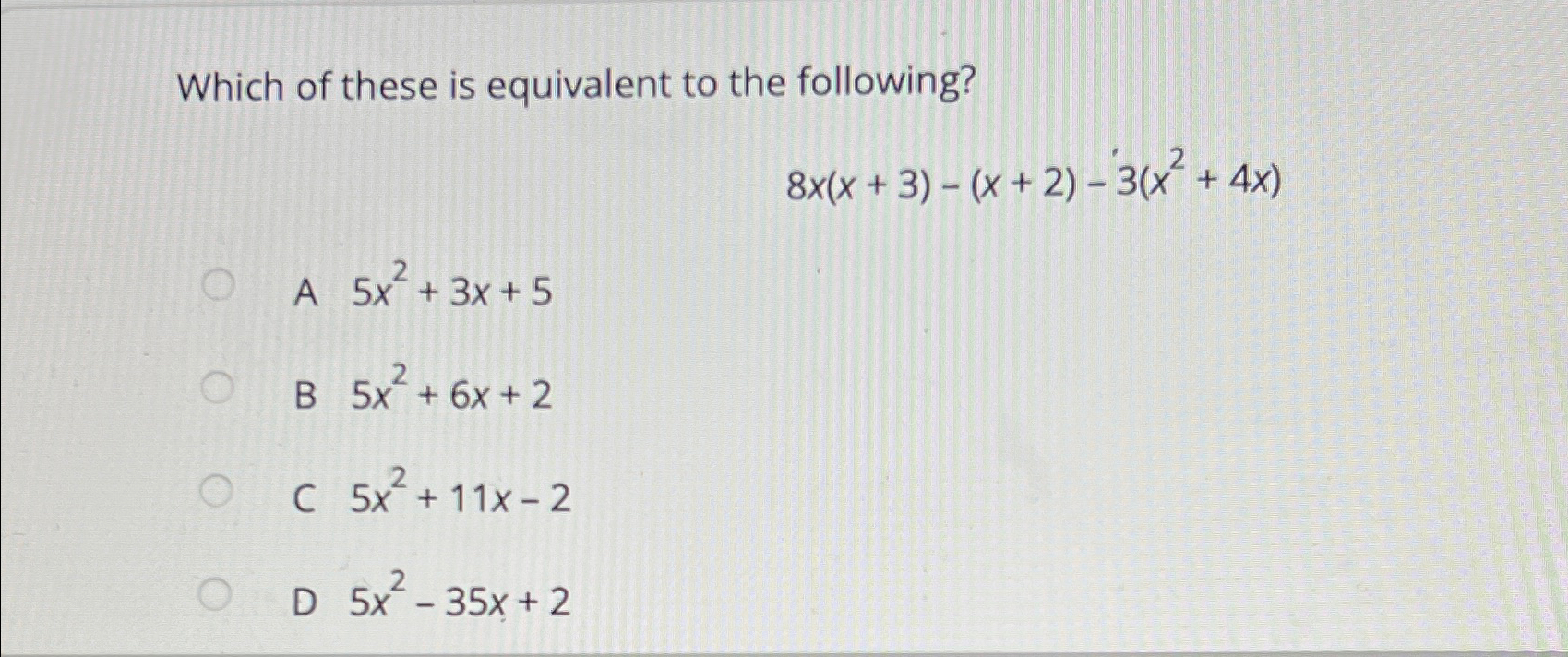 which of the following is equivalent to (x 3)(4x^2 5)