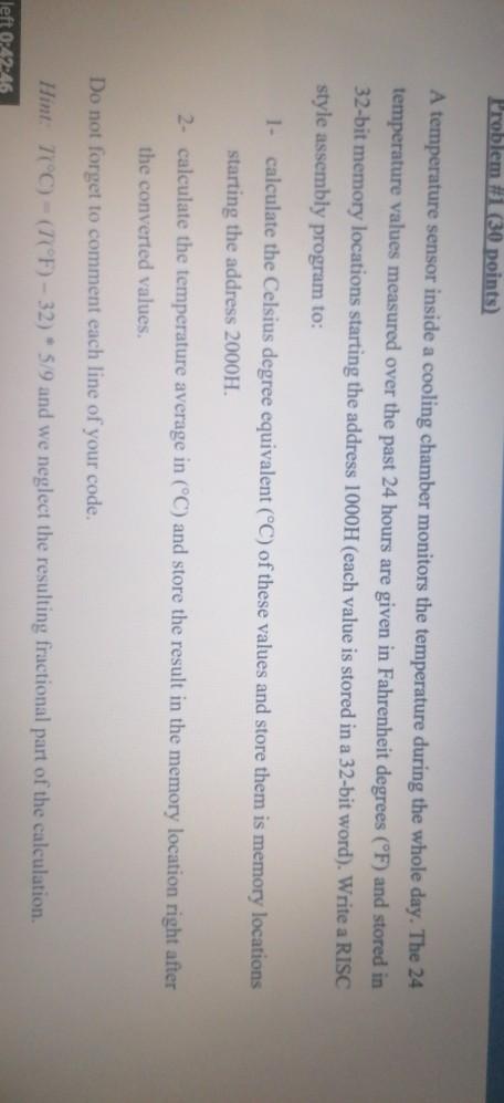 Problem #1 (30 points) A temperature sensor inside a | Chegg.com