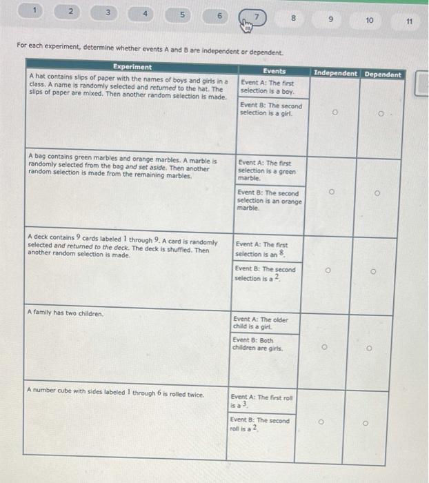 Solved 1 2 3 5 6 8 9 10 11 For each experiment, determine