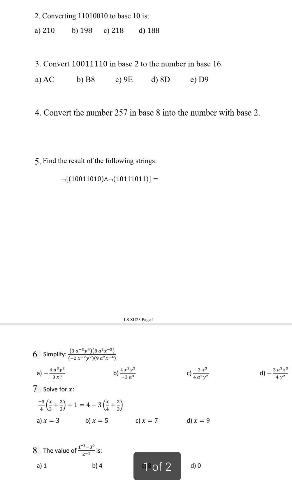 Solved 6 Simplify −2x−2y29a2x−43a−3y48a2x−3 A 3539