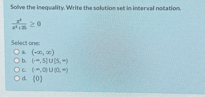 Solved Solve the inequality. Write the solution set in | Chegg.com