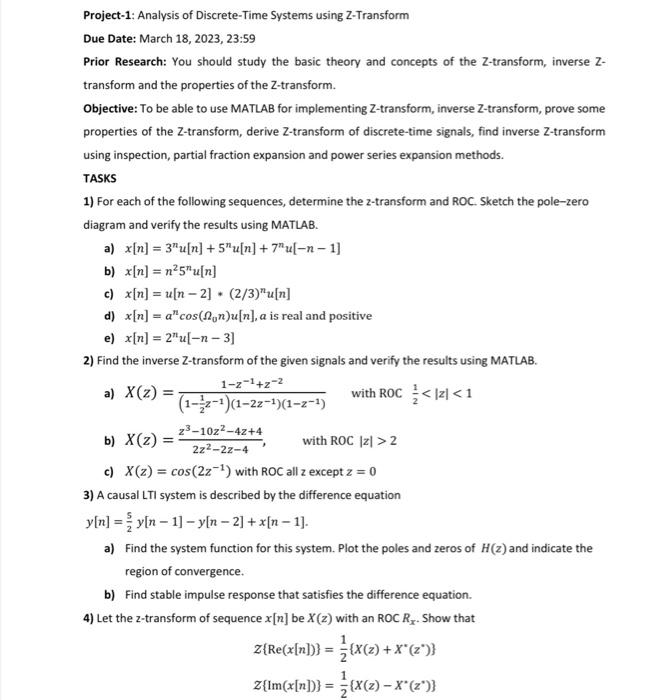 Solved Project-1: Analysis Of Discrete-Time Systems Using | Chegg.com