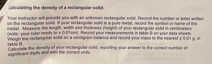 how to find density of rectangular solid