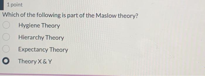 Solved 1 point Which of the following is part of the Maslow | Chegg.com