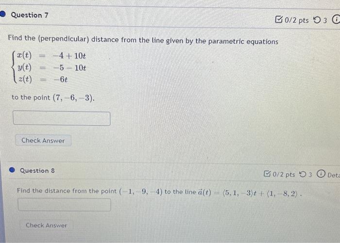 Solved Find The (perpendicular) Distance From The Line Given | Chegg.com