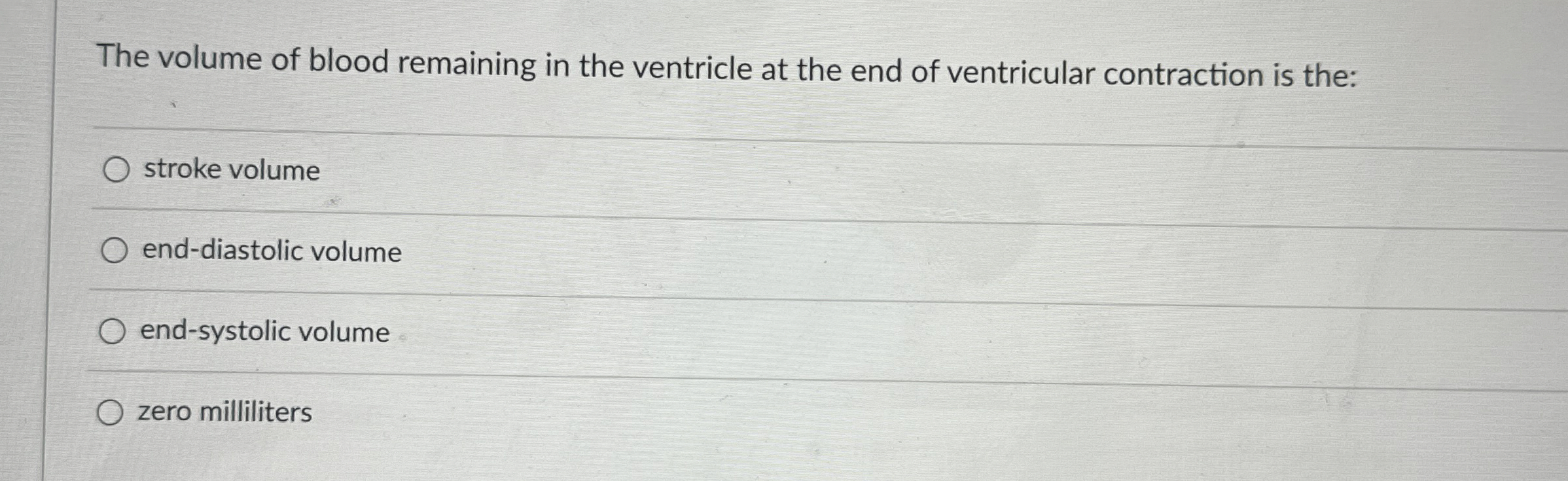 Solved The volume of blood remaining in the ventricle at the | Chegg.com