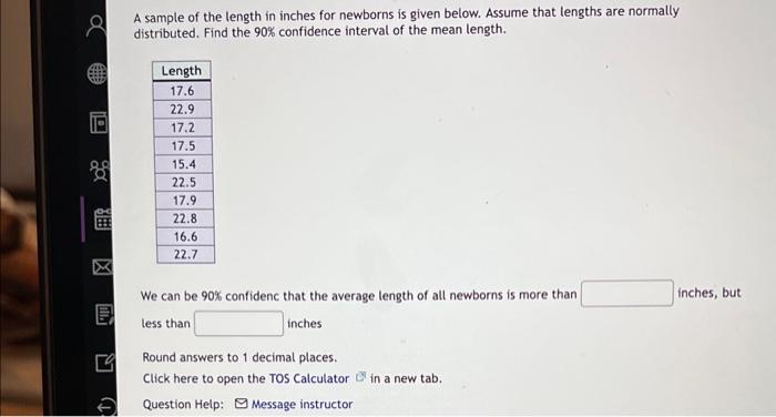 Solved A sample of the length in inches for newborns is | Chegg.com