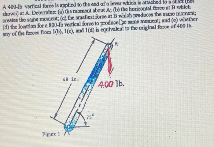 Solved A 400-lb Vertical Force Is Applied To The End Of A | Chegg.com