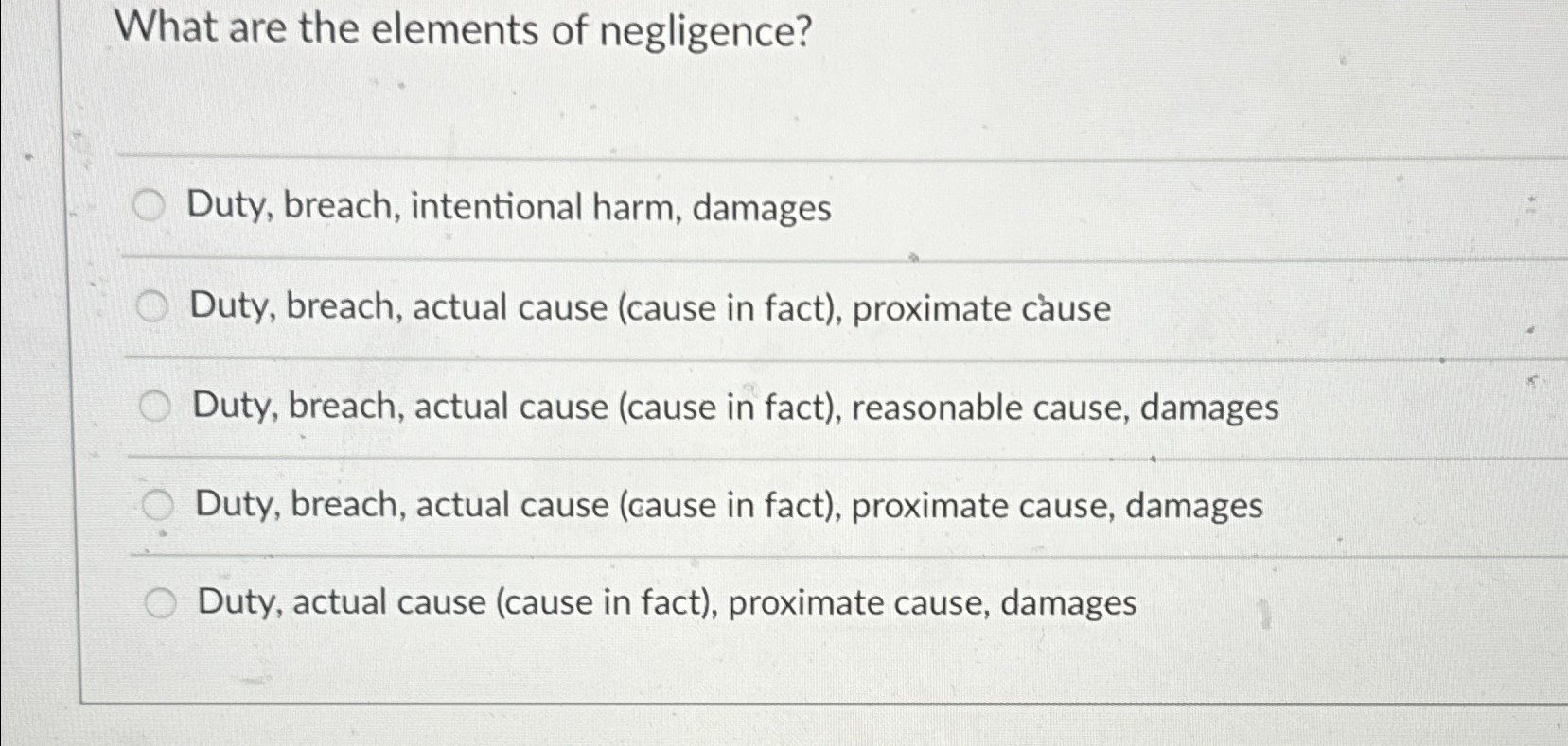 Solved What are the elements of negligence?Duty, breach, | Chegg.com