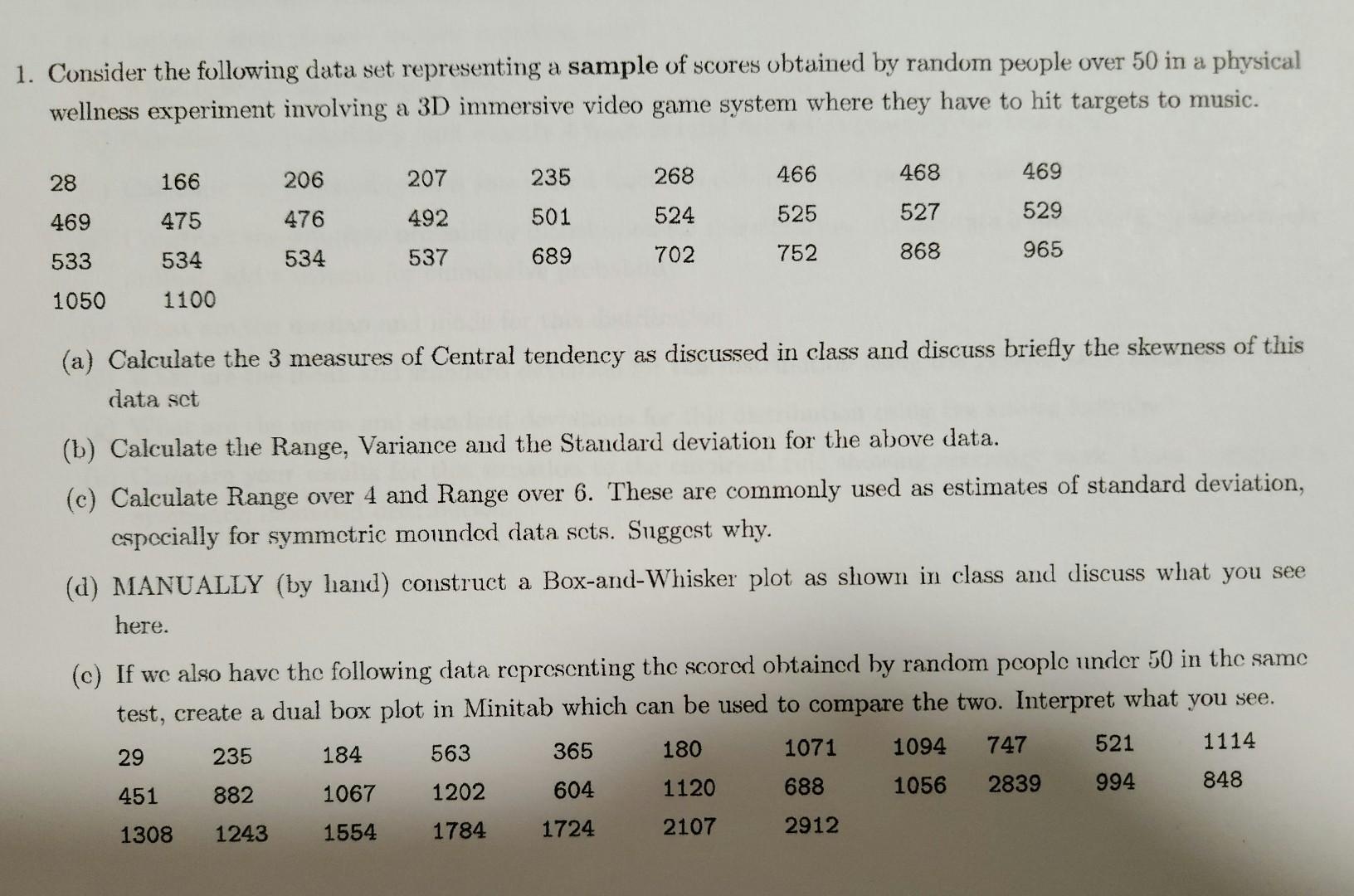 Solved Consider the following data set representing a sample | Chegg.com