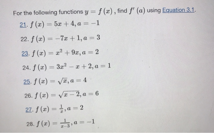 Solved For The Following Functions Y Fx Find F A 9212