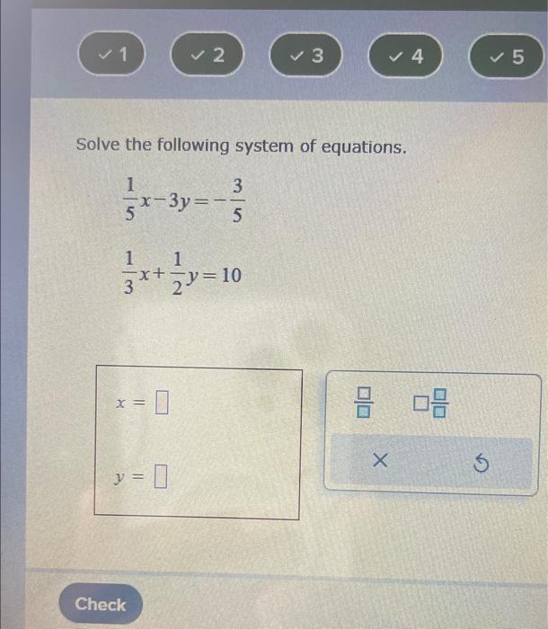 Solved Solve the following system of equations. 51x−3y=−53 | Chegg.com