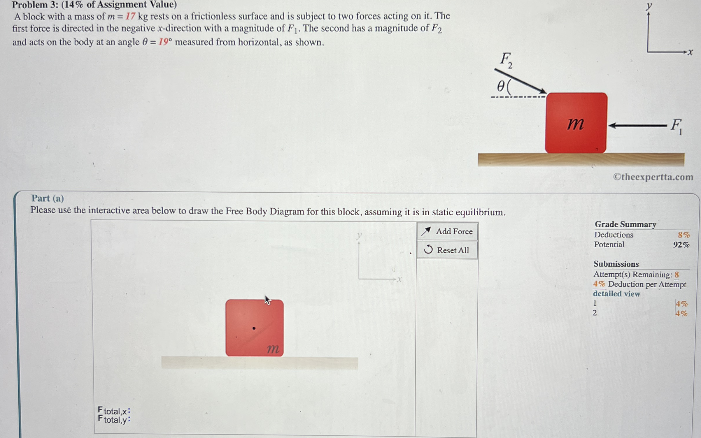 Solved Problem 3: (14% ﻿of Assignment Value)A block with a | Chegg.com