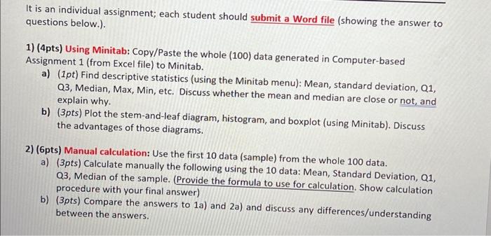 Solved It is an individual assignment; each student should | Chegg.com