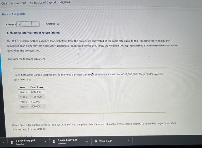 Ch 11: Assignment - The Basics of Capital Budgeting | Chegg.com