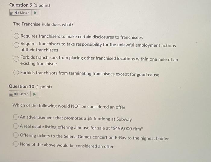 Solved The Franchise Rule does what? Requires franchisers to | Chegg.com