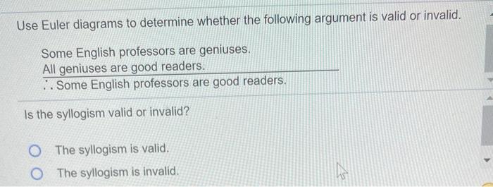 Solved Use Euler diagrams to determine whether the following | Chegg.com