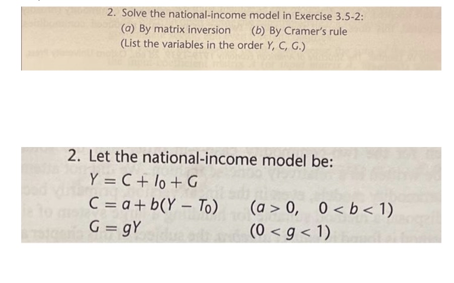 Solved Solve the national-income model in Exercise 3.5-2:(a) | Chegg.com