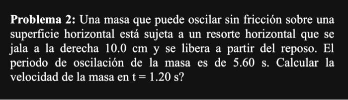 Problema 2: Una masa que puede oscilar sin fricción sobre una superficie horizontal está sujeta a un resorte horizontal que s