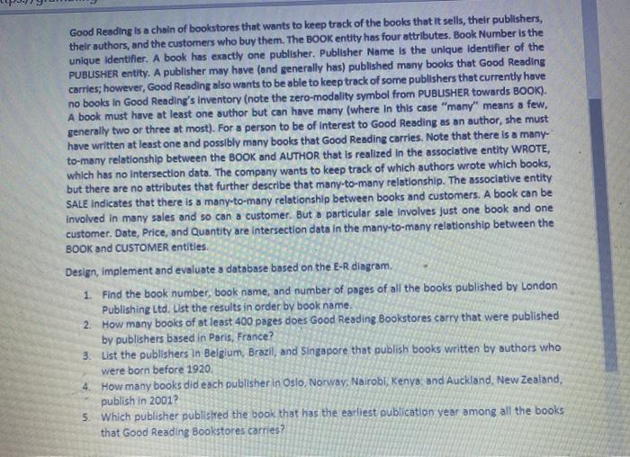 Solved Good Reading is a chain of bookstores that wants to