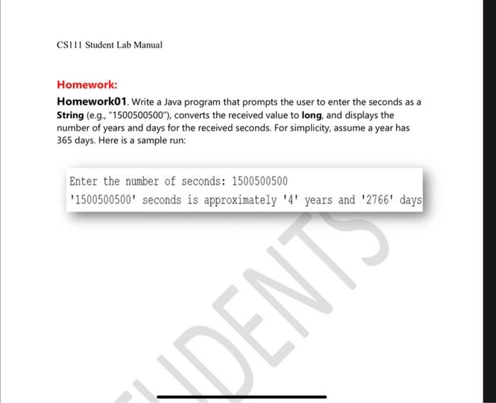 Solved CSI Student Lab Manual Homework: Homework01. Write a | Chegg.com