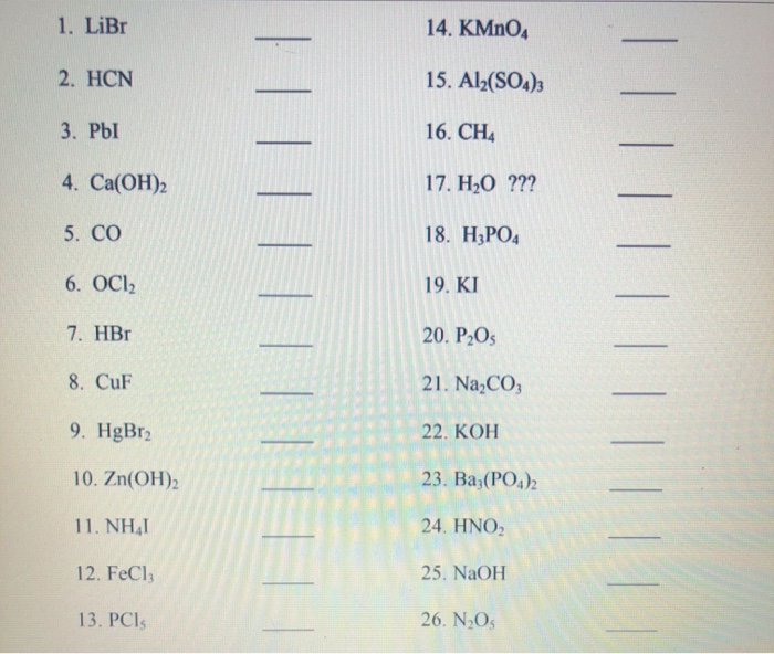 Solved Classify the following compounds as ionic (I), | Chegg.com