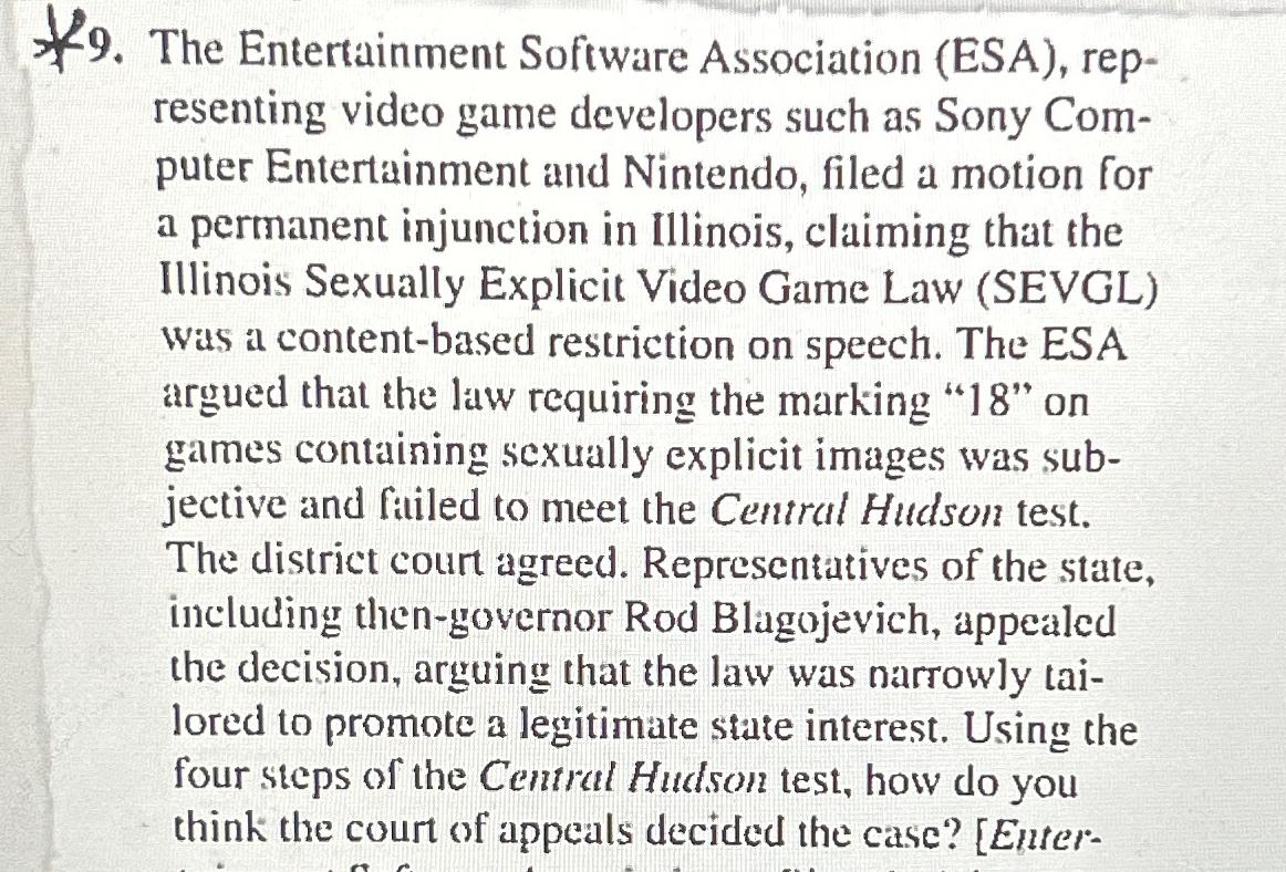 Solved The Entertainment Software Association (ESA),