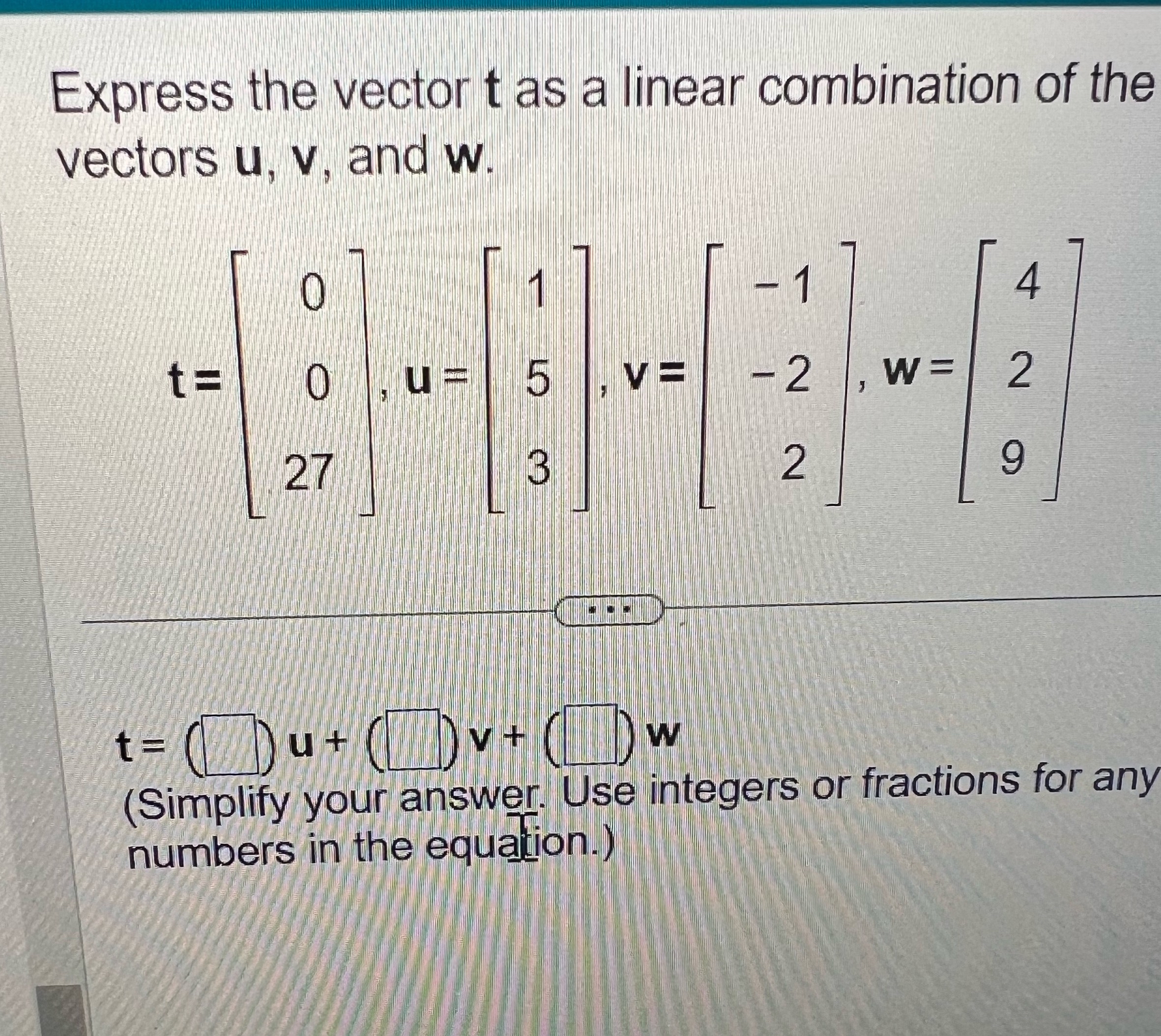 Express the vector t ﻿as a linear combination of the | Chegg.com