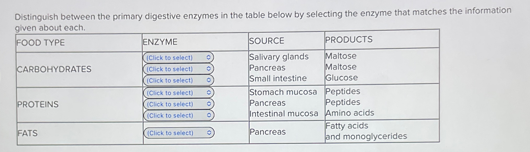 Solved Distinguish between the primary digestive enzymes in | Chegg.com