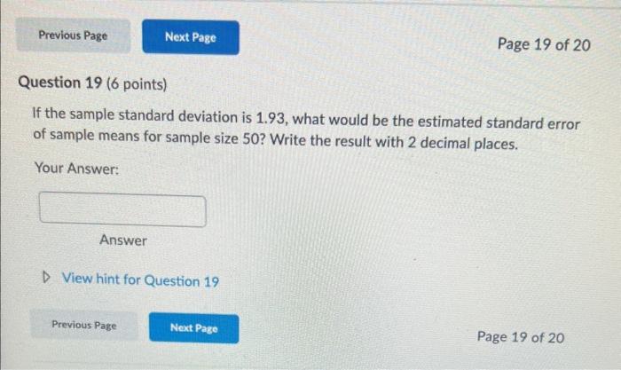 Solved Question 19 (6 points) If the sample standard | Chegg.com