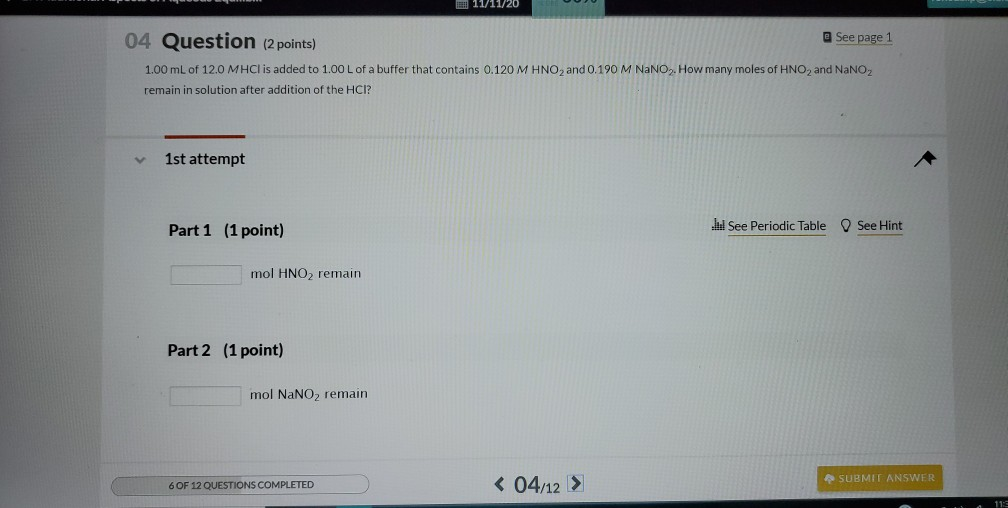 Solved El 11/11/20 04 Question (2 points) See page 1 1.00 mL | Chegg.com
