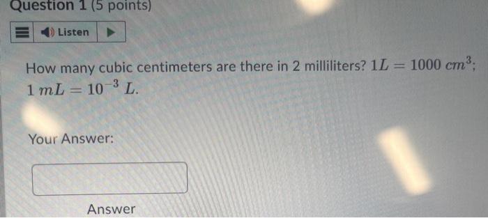 Solved How many cubic centimeters are there in 2 Chegg