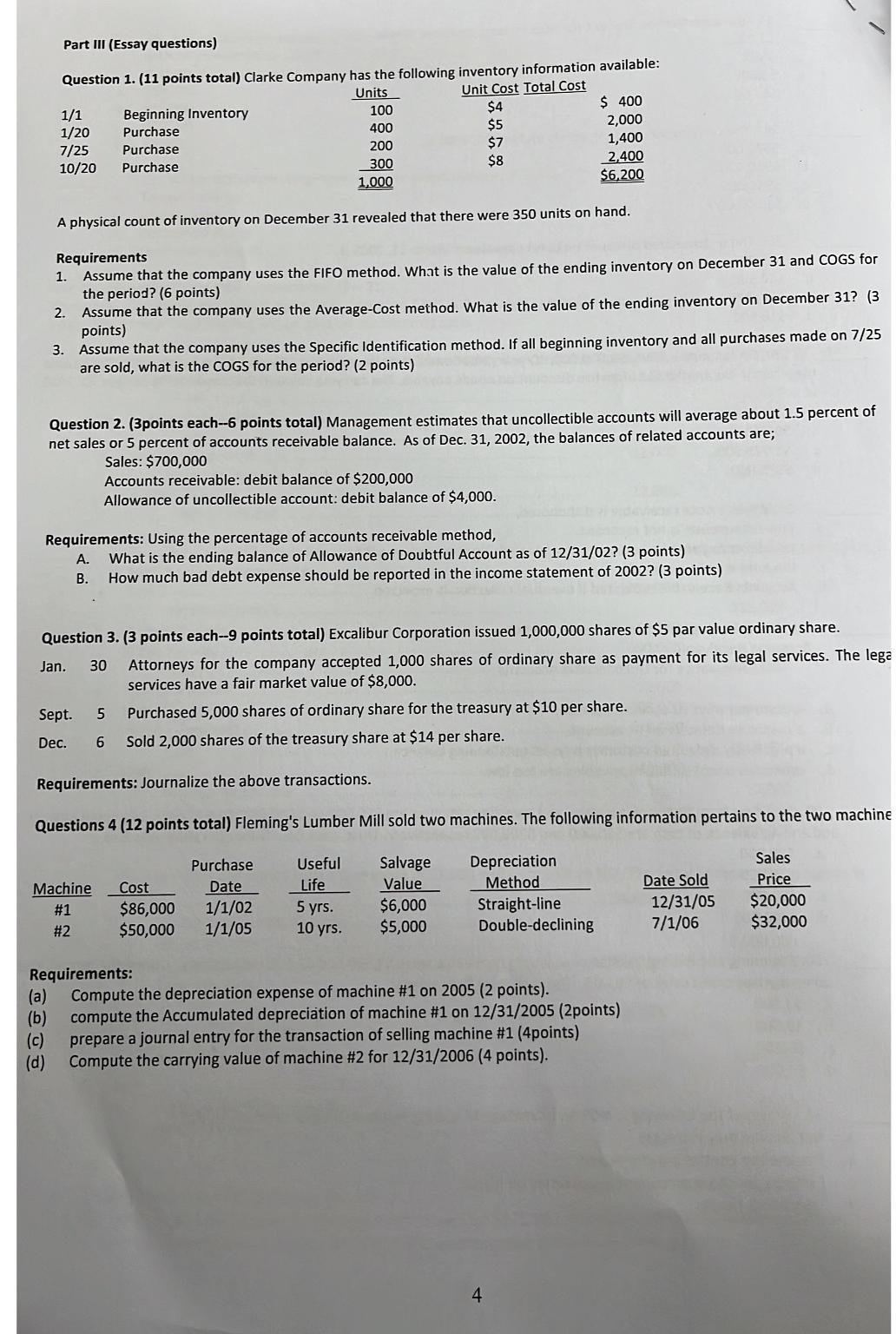 Solved Part III (Essay Questions)Question 1. (11 ﻿points | Chegg.com