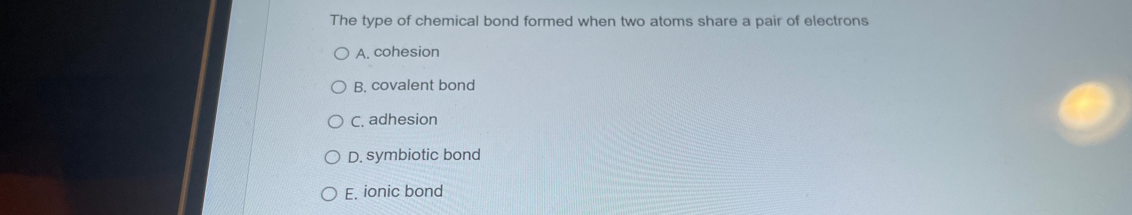Solved The type of chemical bond formed when two atoms share | Chegg.com