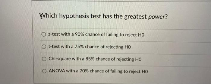 Solved Which hypothesis test has the greatest power? | Chegg.com