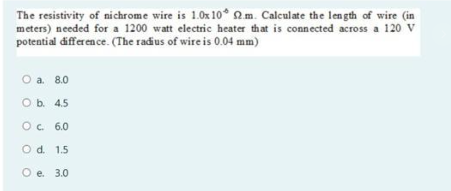 Solved The resistivity of nichrome wire is 1.0×10-6Ωm. | Chegg.com