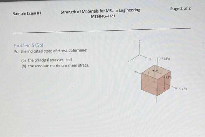 Solved Sample Exam #1 Strength of Materials for MSc in | Chegg.com