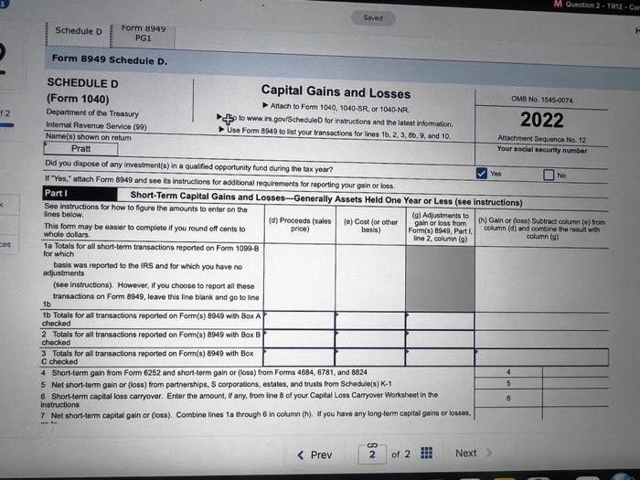 Income Tax Hw. Need to complete Form 8949 and | Chegg.com