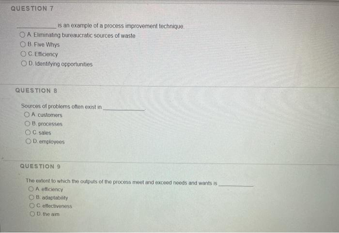 Solved QUESTION 7 is an example of a process improvement | Chegg.com