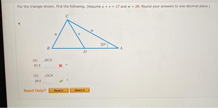 Solved For The Triangle Shown, Find The Following. (Assume U | Chegg.com