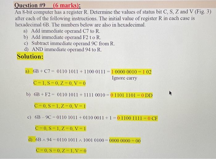 Solved Question #9 (6 marks): An 8-bit computer has a | Chegg.com