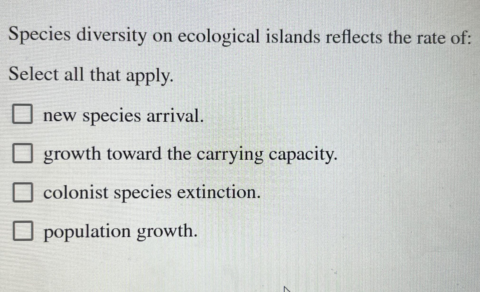 Solved Species diversity on ecological islands reflects the