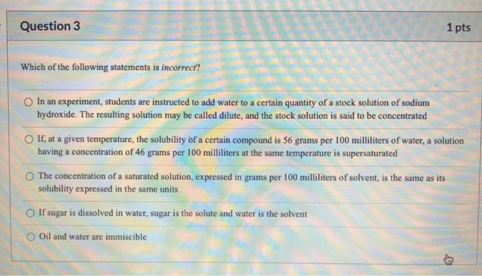 Solved Question 1 1 pts Consider the following beaker which | Chegg.com