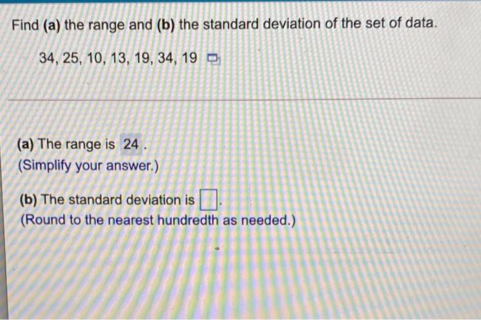 Solved Find (a) the range and (b) the standard deviation of | Chegg.com