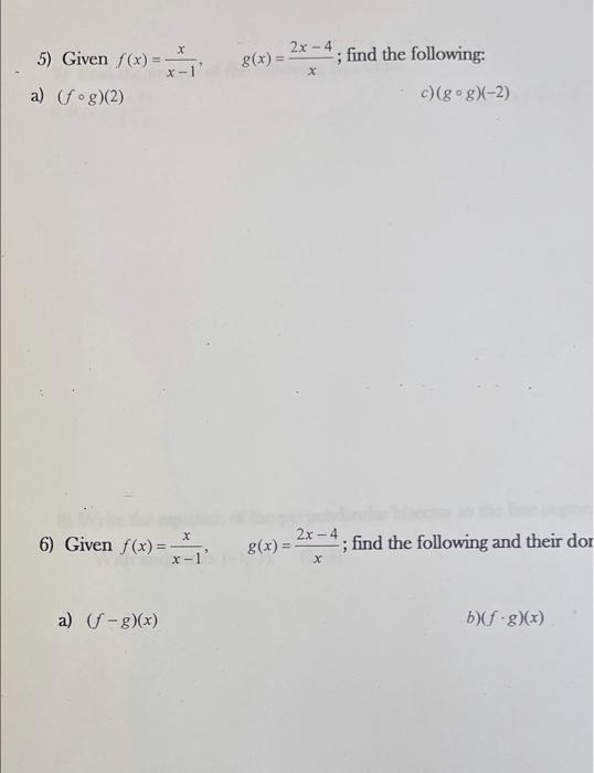 Solved Y 5 Given F X A Fºg 2 2x 4 G X X X 1