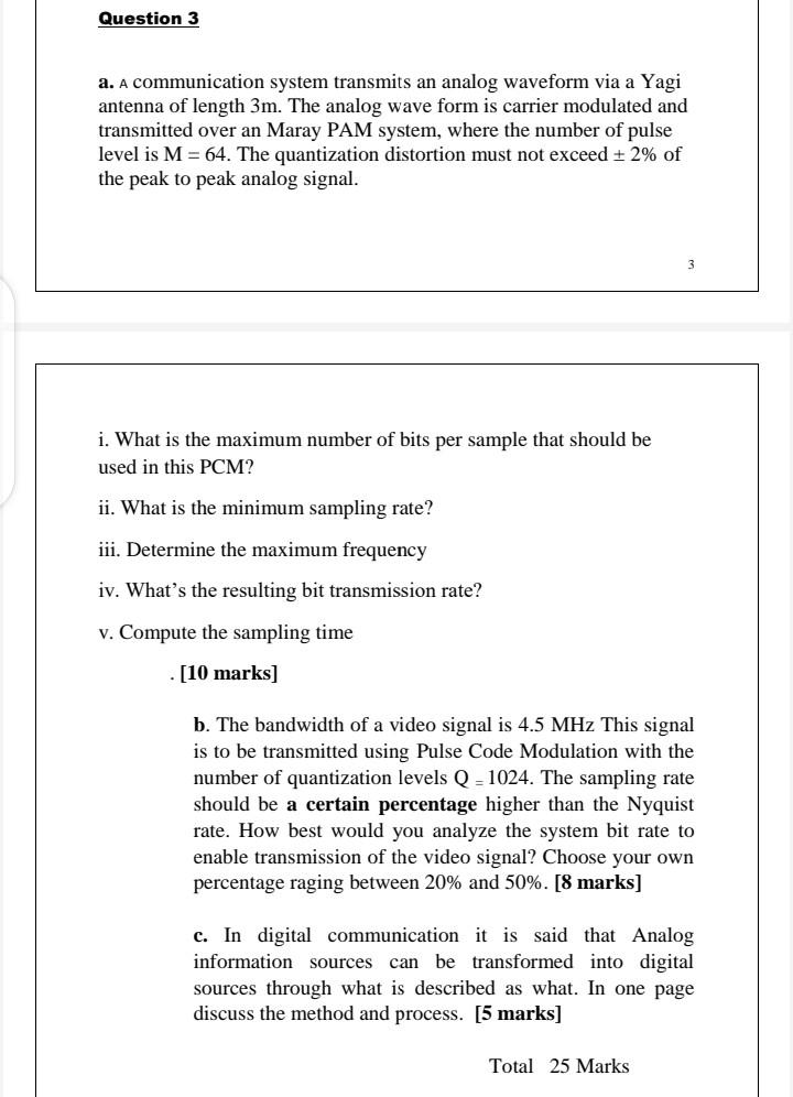 Solved Question 3 a. A communication system transmits an | Chegg.com