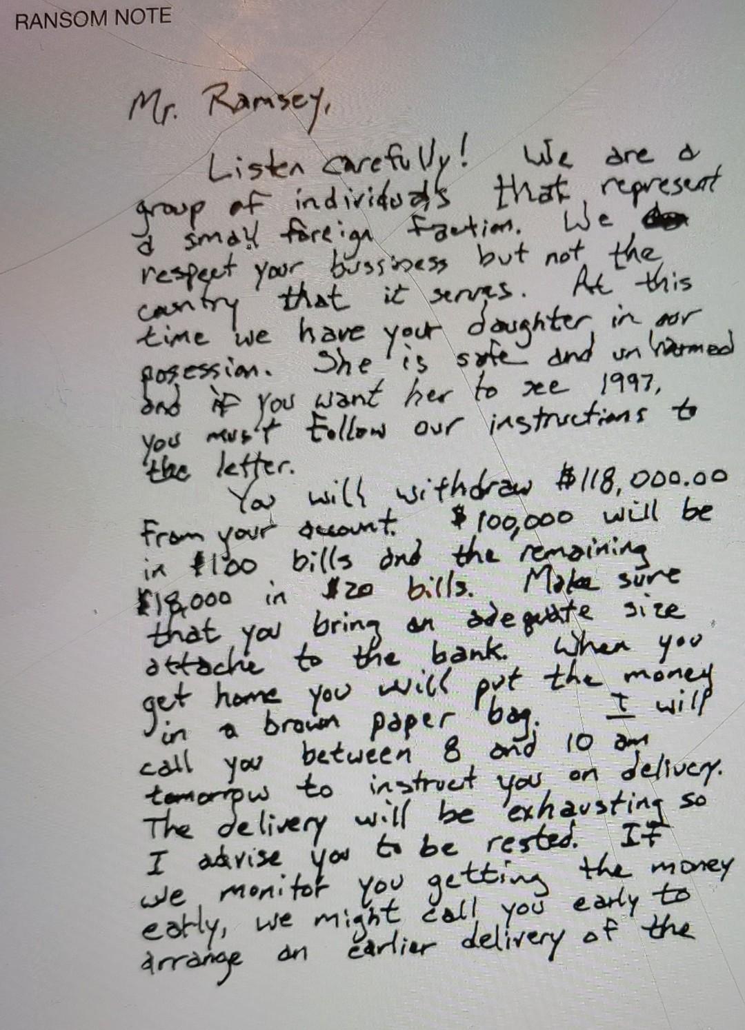 Solved Jon Benet Ramsey Case In the early morning hours of | Chegg.com