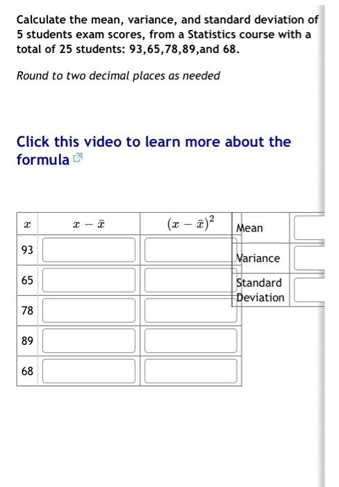 Solved Calculate the mean, variance, and standard deviation | Chegg.com