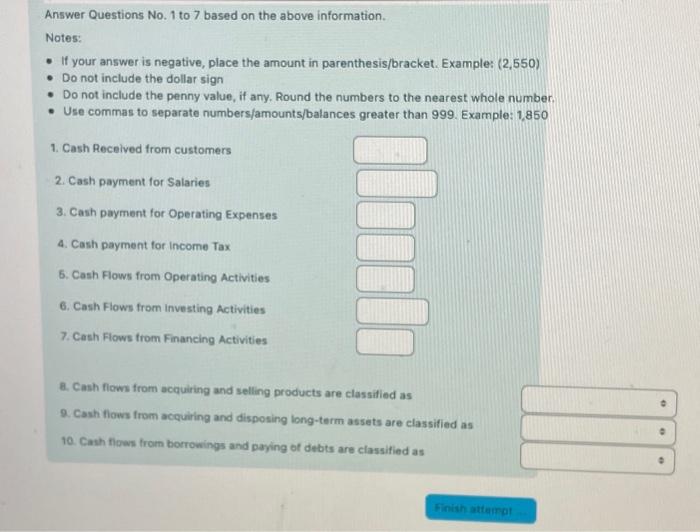 Solved Statement of Cash Flows Answer Questions No. 1 to 7 | Chegg.com